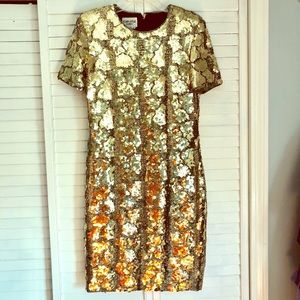 Vintage 80s gold sequin t-shirt sheath dress